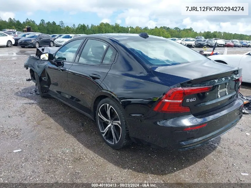 2024 Volvo S60 B5 Core Dark Theme VIN: 7JRL12FK7RG294274 Lot: 40193413