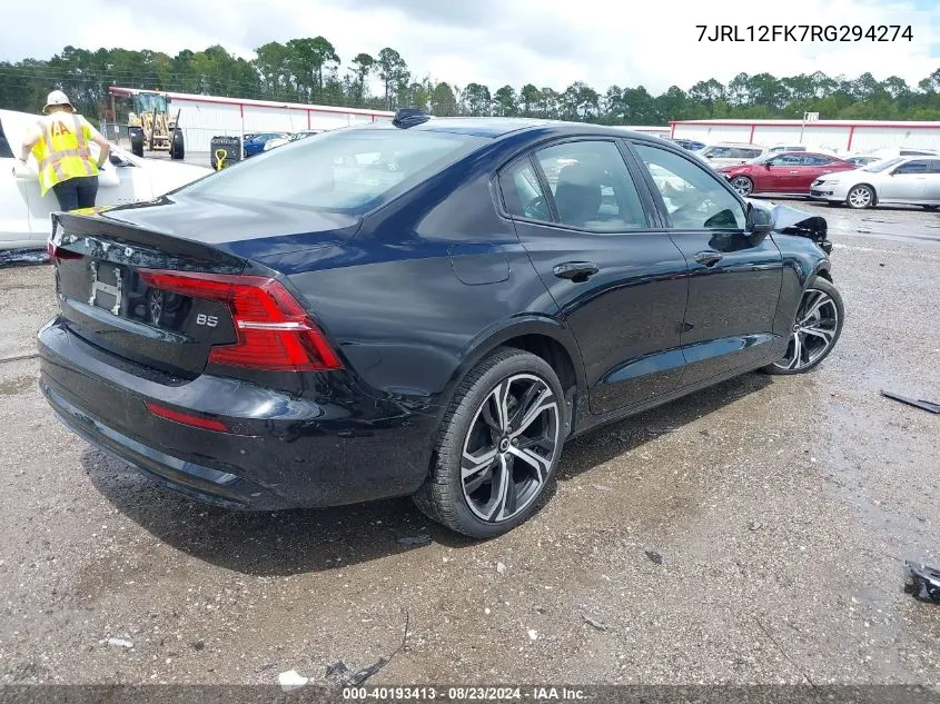 2024 Volvo S60 B5 Core Dark Theme VIN: 7JRL12FK7RG294274 Lot: 40193413