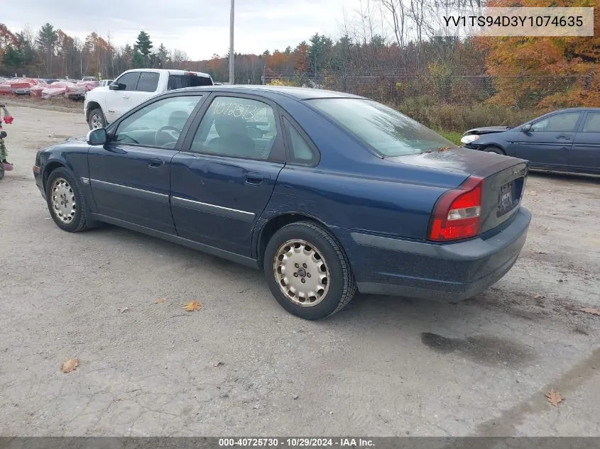 2000 Volvo S80 2.9 VIN: YV1TS94D3Y1074635 Lot: 40725730