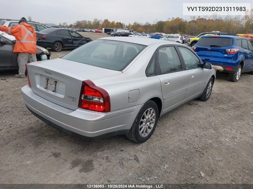 2003 Volvo S80 VIN: YV1TS92D231311983 Lot: 12136083