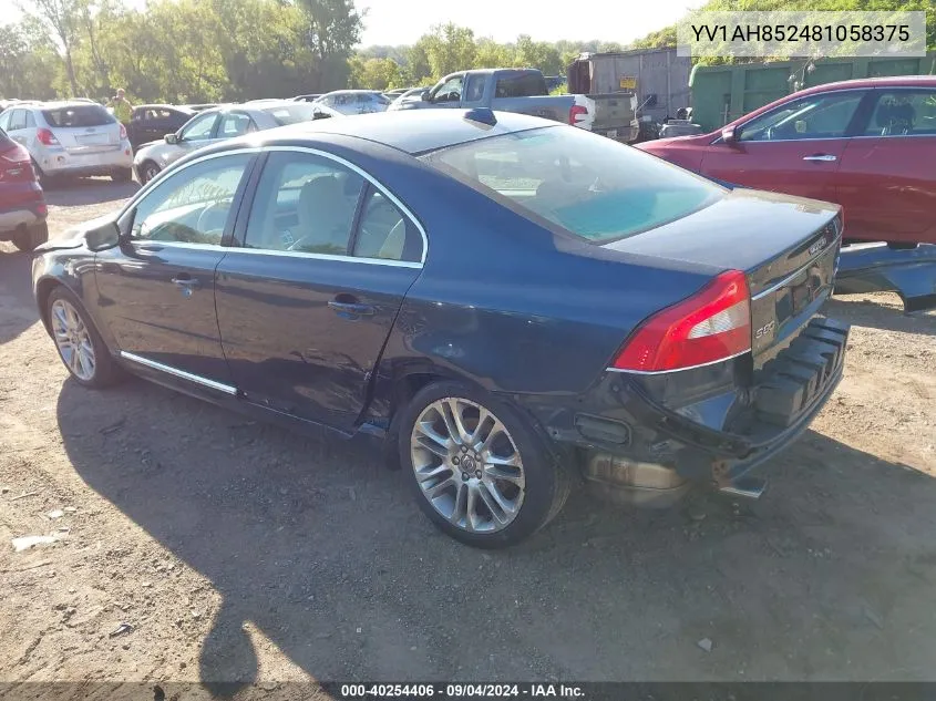 2008 Volvo S80 V8 VIN: YV1AH852481058375 Lot: 40254406