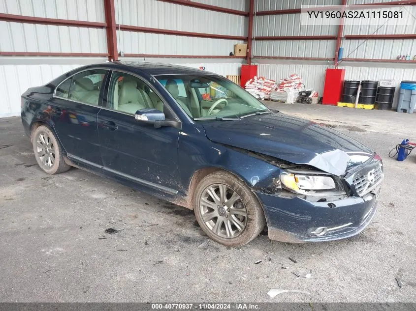 YV1960AS2A1115081 2010 Volvo S80 3.2