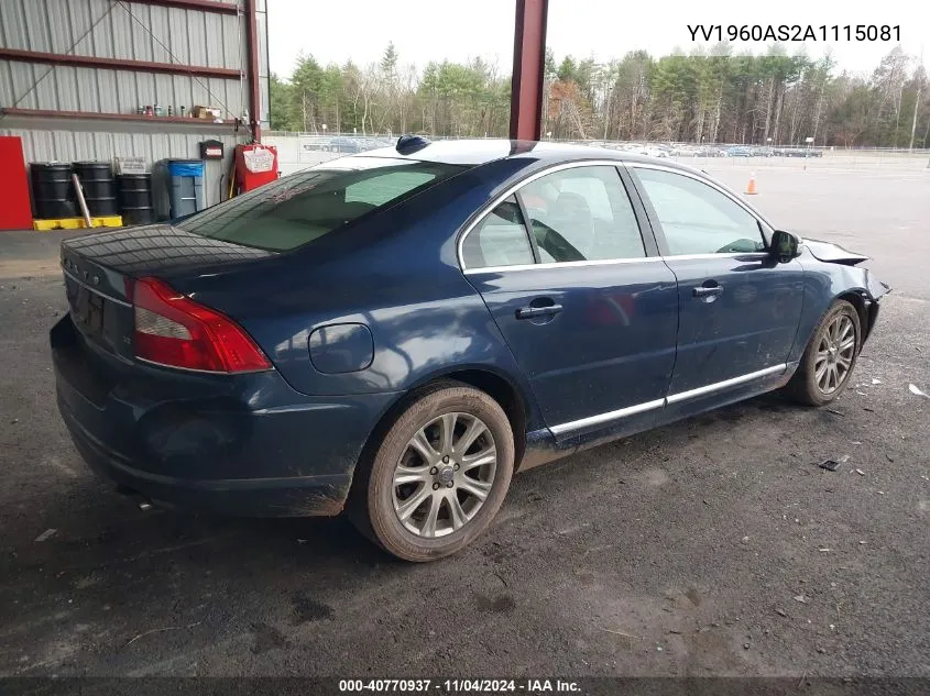 YV1960AS2A1115081 2010 Volvo S80 3.2