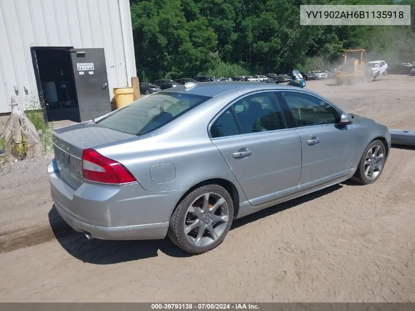 2011 Volvo S80 T6 VIN: YV1902AH6B1135918 Lot: 39793138