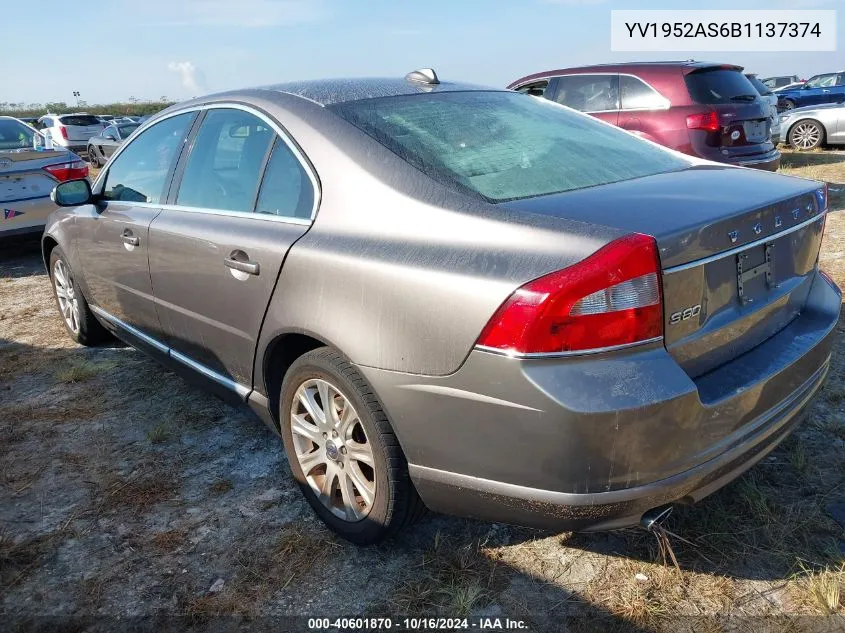 2011 Volvo S80 3.2 VIN: YV1952AS6B1137374 Lot: 40601870