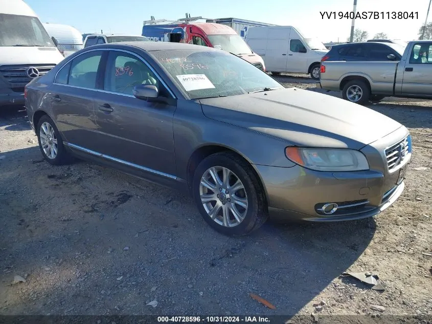 2011 Volvo S80 3.2 VIN: YV1940AS7B1138041 Lot: 40728596