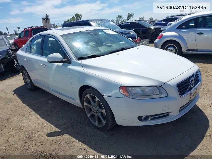 2012 Volvo S80 3.2 Premier Plus VIN: YV1940AS2C1152835 Lot: 40040485