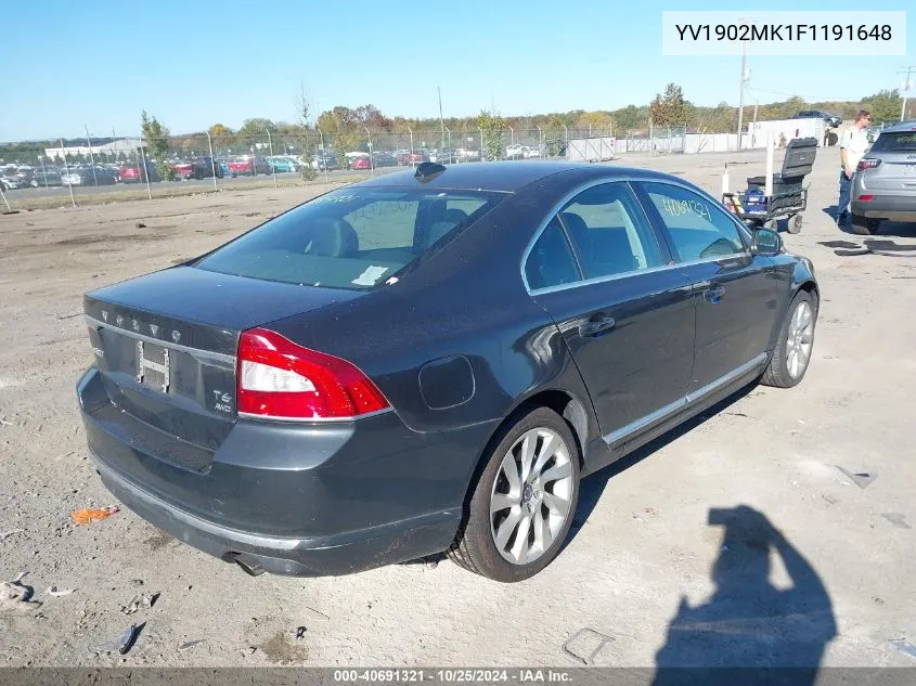 2015 Volvo S80 T6 VIN: YV1902MK1F1191648 Lot: 40691321