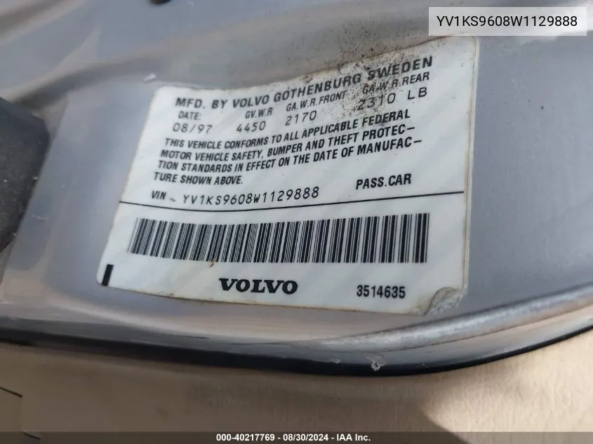 YV1KS9608W1129888 1998 Volvo S90