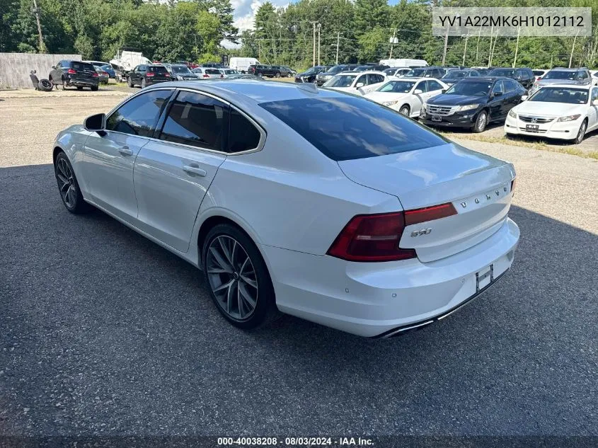 2017 Volvo S90 T6 Momentum VIN: YV1A22MK6H1012112 Lot: 40038208