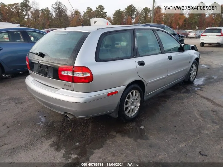 2004 Volvo V40 A/Lse VIN: YV1VW275X4F089381 Lot: 40765799