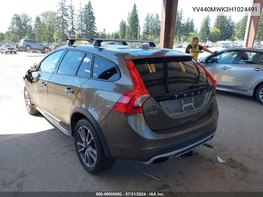 2017 Volvo V60 Cross Country T5 VIN: YV440MWK3H1024491 Lot: 40000092