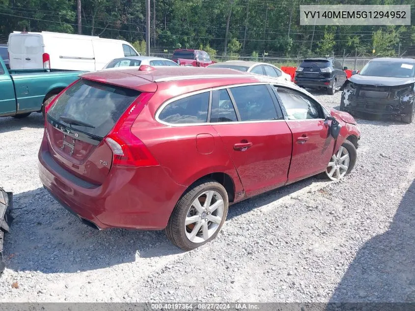 2016 Volvo V60 T5 Drive-E Platinum VIN: YV140MEM5G1294952 Lot: 40197364