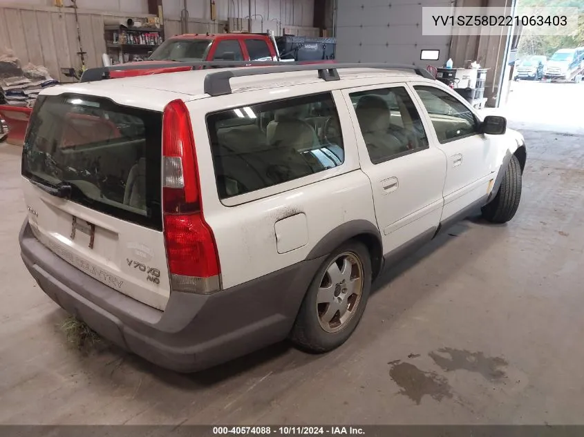 2002 Volvo V70 Xc VIN: YV1SZ58D221063403 Lot: 40574088