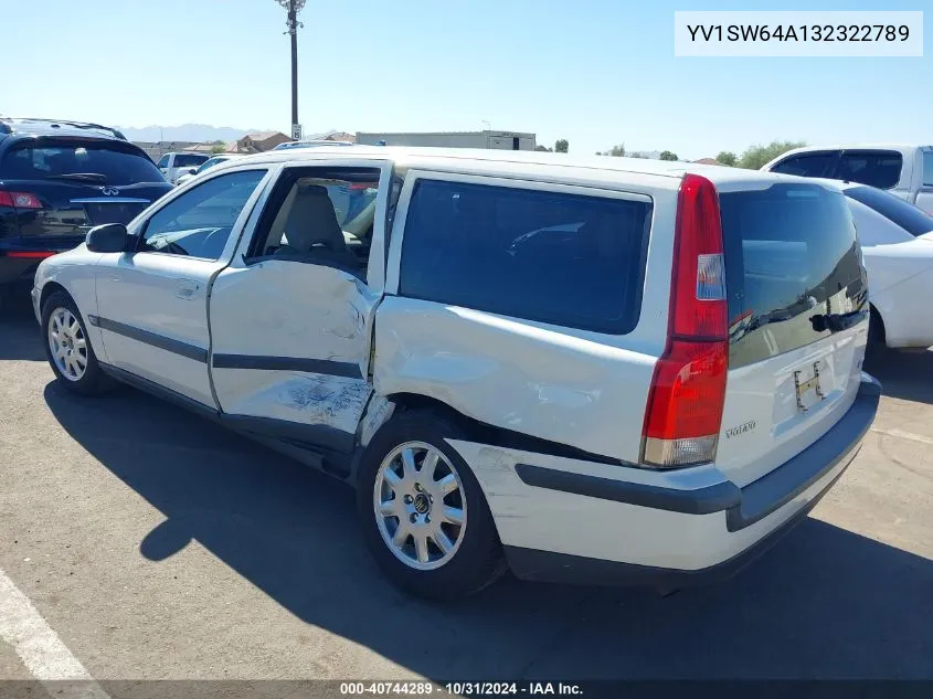 2003 Volvo V70 2.4 VIN: YV1SW64A132322789 Lot: 40744289