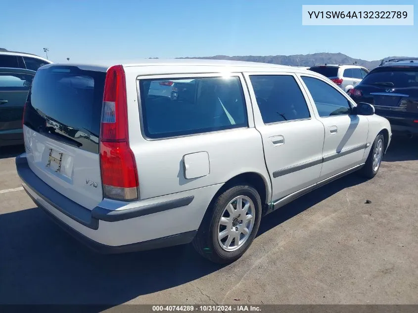 2003 Volvo V70 2.4 VIN: YV1SW64A132322789 Lot: 40744289