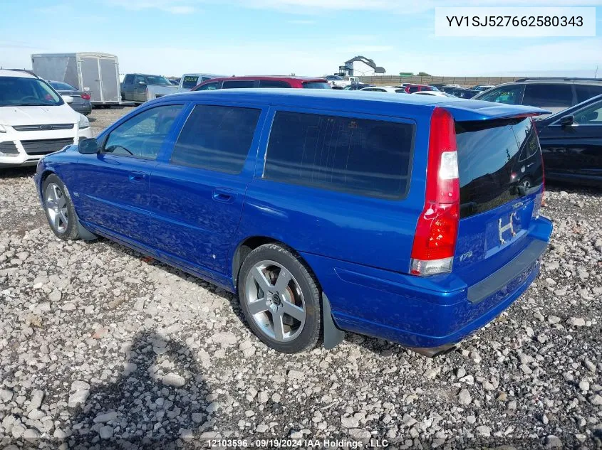 2006 Volvo V70 R Wagon Awd VIN: YV1SJ527662580343 Lot: 12103596