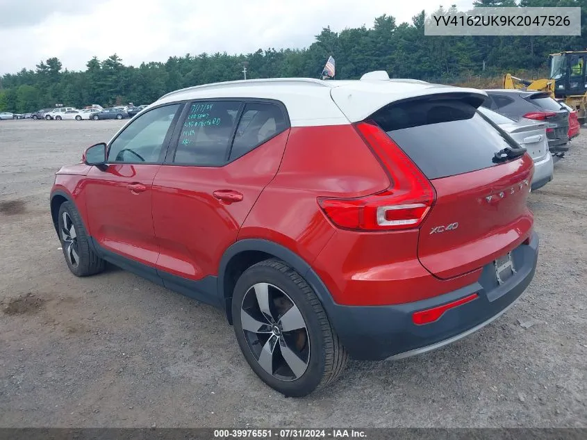 2019 Volvo Xc40 T5 Momentum VIN: YV4162UK9K2047526 Lot: 39976551