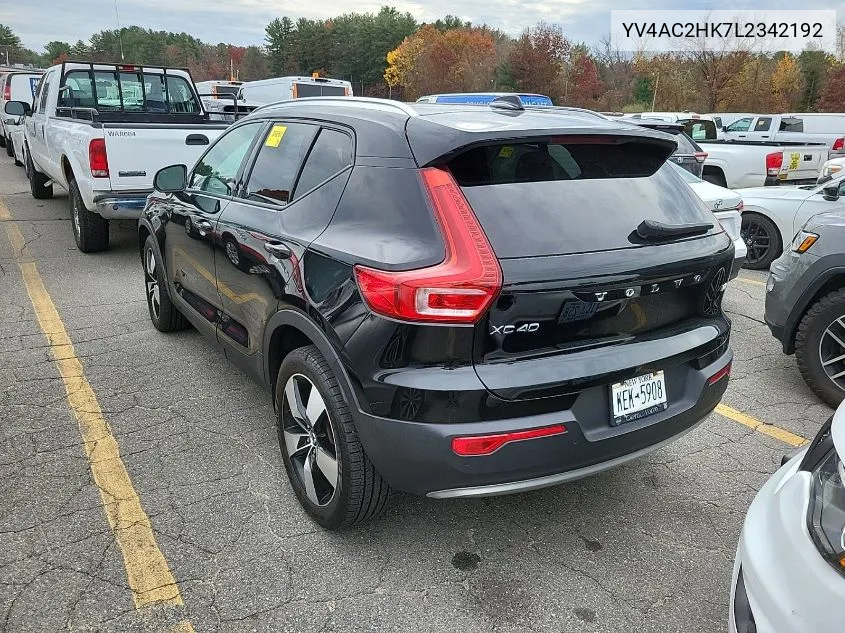 2020 Volvo Xc40 T4 Momentum VIN: YV4AC2HK7L2342192 Lot: 40870100