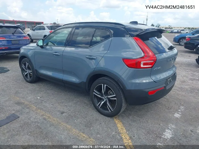 2021 Volvo Xc40 T4 R-Design VIN: YV4AC2HM2M2481651 Lot: 39908476