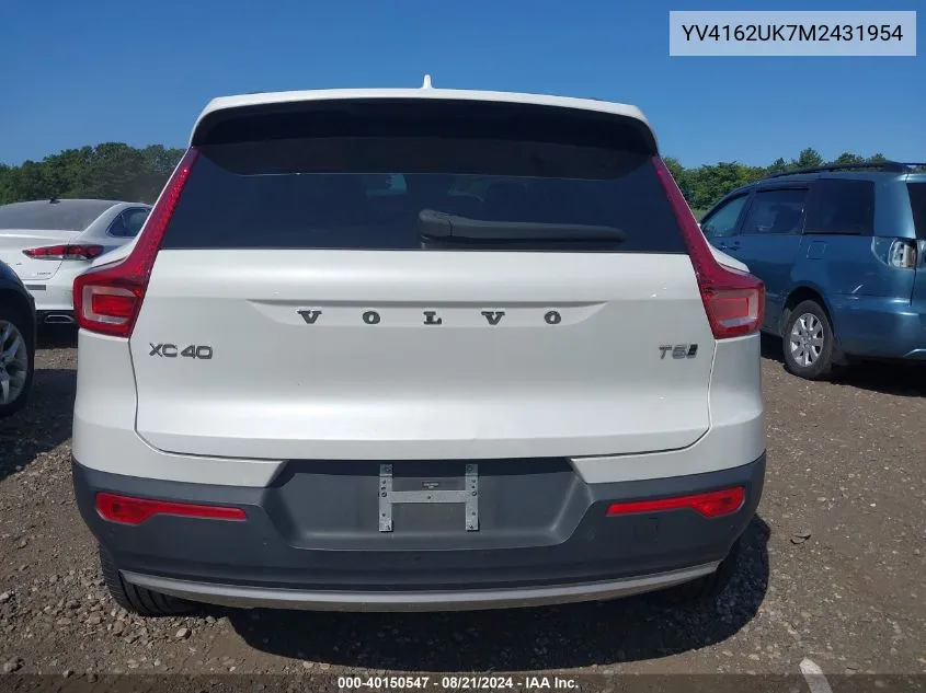 2021 Volvo Xc40 T5 Momentum VIN: YV4162UK7M2431954 Lot: 40150547