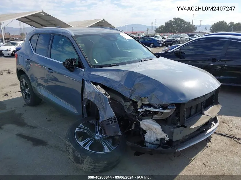 2021 Volvo Xc40 T4 Inscription VIN: YV4AC2HL0M2407247 Lot: 40280644