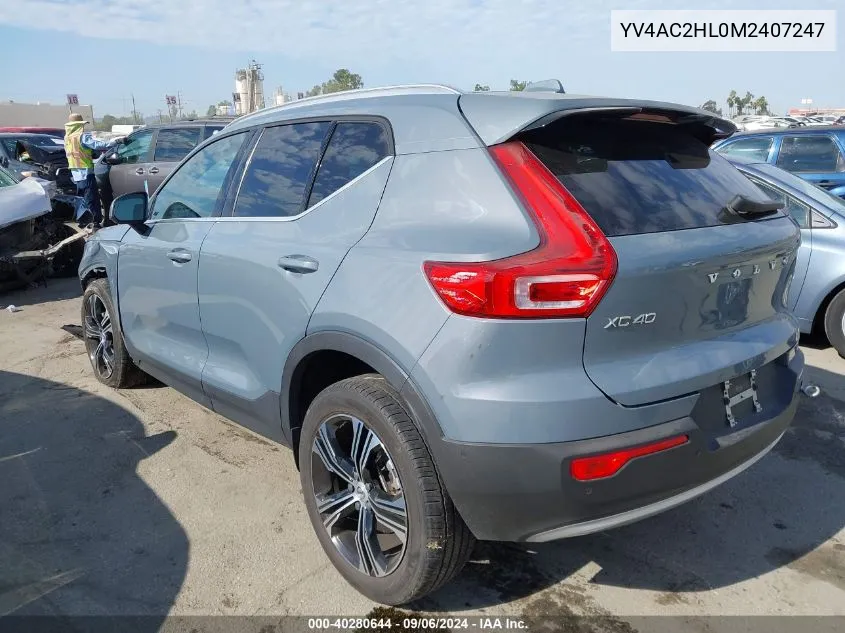 2021 Volvo Xc40 T4 Inscription VIN: YV4AC2HL0M2407247 Lot: 40280644