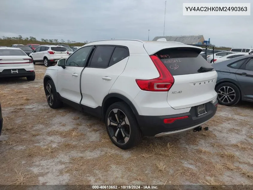 2021 Volvo Xc40 T4 Momentum VIN: YV4AC2HK0M2490363 Lot: 40613652