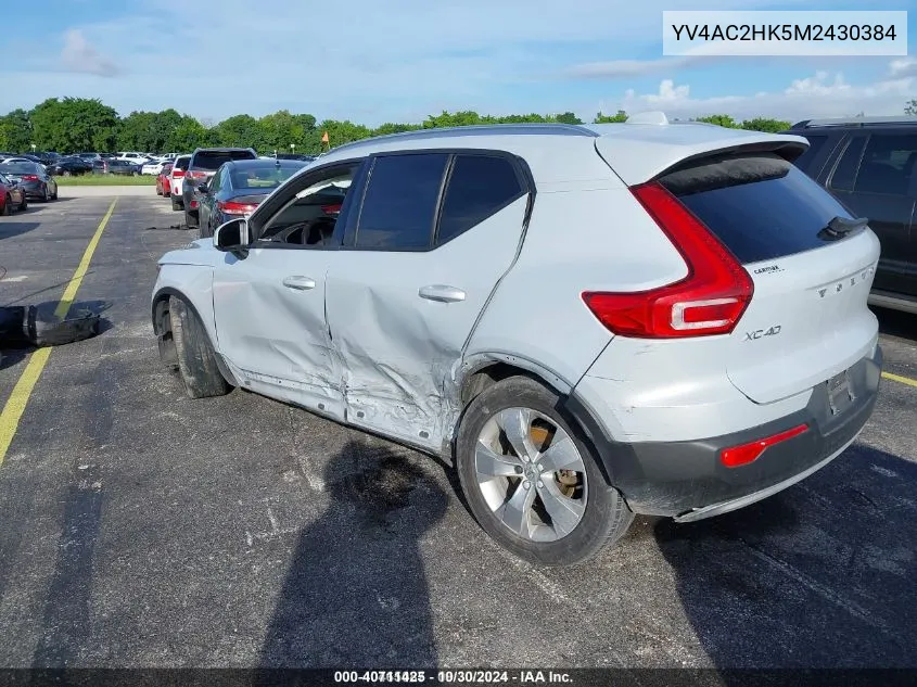 2021 Volvo Xc40 T4 Momentum VIN: YV4AC2HK5M2430384 Lot: 40711425