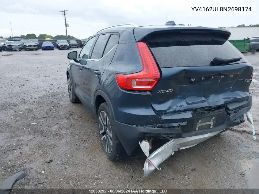 2022 Volvo Xc40 VIN: YV4162UL8N2698174 Lot: 12053292