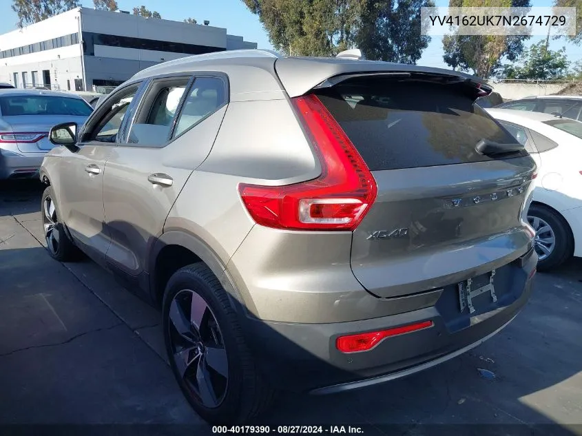 2022 Volvo Xc40 T5 Momentum VIN: YV4162UK7N2674729 Lot: 40179390