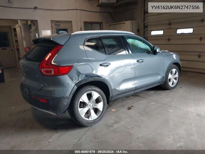 2022 Volvo Xc40 T5 Momentum VIN: YV4162UK6N2747556 Lot: 40401079