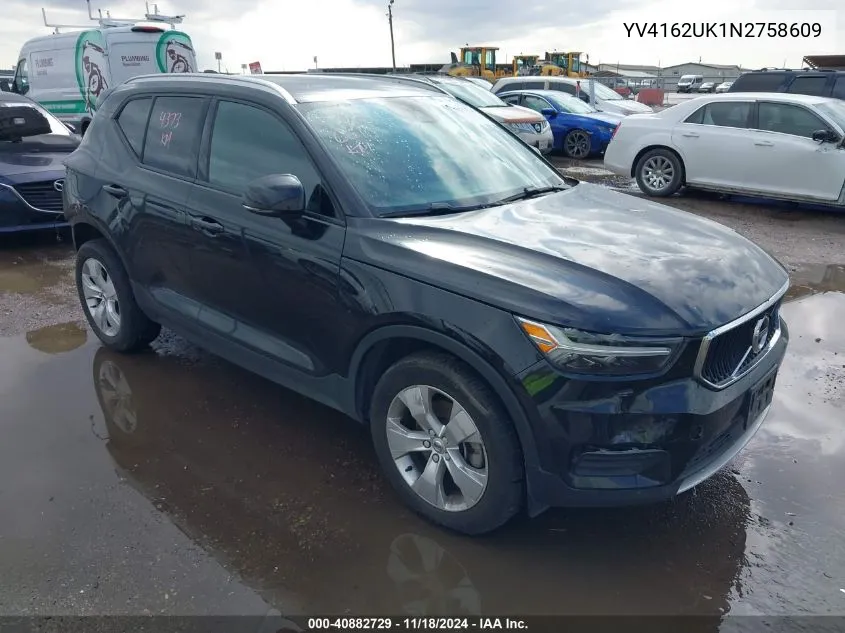 2022 Volvo Xc40 T5 Momentum VIN: YV4162UK1N2758609 Lot: 40882729