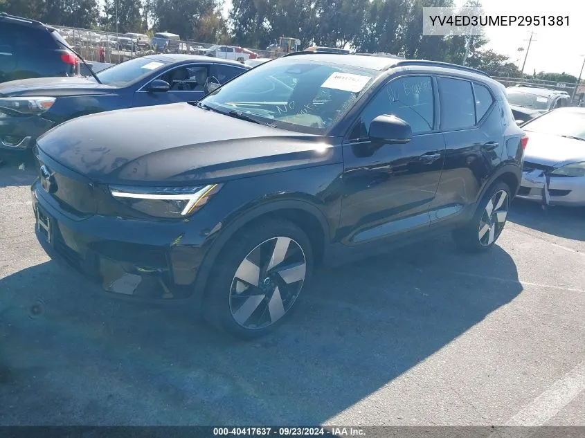 2023 Volvo Xc40 Recharge Pure Electric Twin Ultimate VIN: YV4ED3UMEP2951381 Lot: 40417637