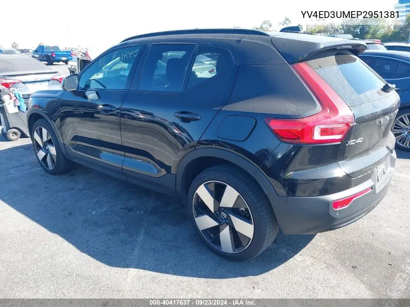 2023 Volvo Xc40 Recharge Pure Electric Twin Ultimate VIN: YV4ED3UMEP2951381 Lot: 40417637