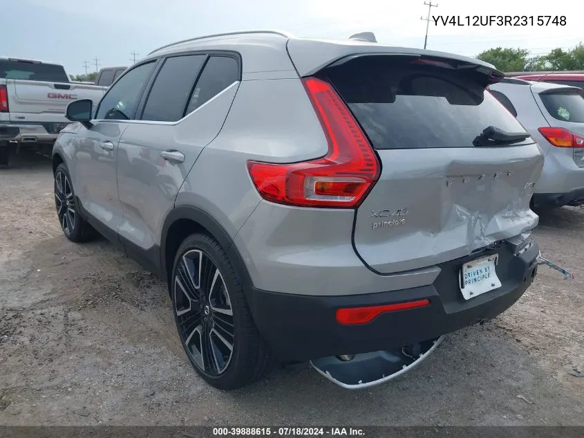 2024 Volvo Xc40 B5 Ultimate Bright Theme VIN: YV4L12UF3R2315748 Lot: 39888615