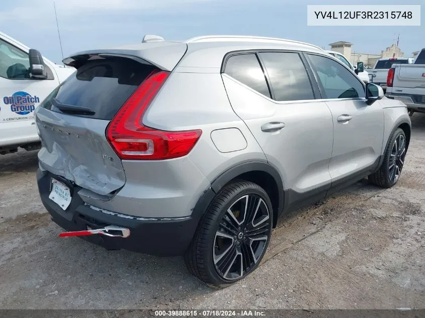 2024 Volvo Xc40 B5 Ultimate Bright Theme VIN: YV4L12UF3R2315748 Lot: 39888615