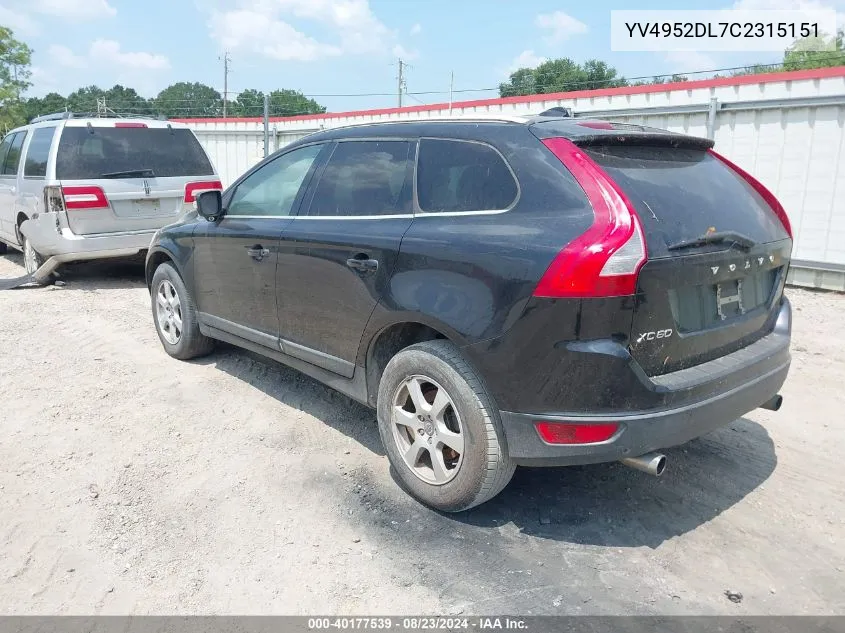 2012 Volvo Xc60 3.2/3.2 Platinum/3.2 Premier/3.2 Premier Plus VIN: YV4952DL7C2315151 Lot: 40177539