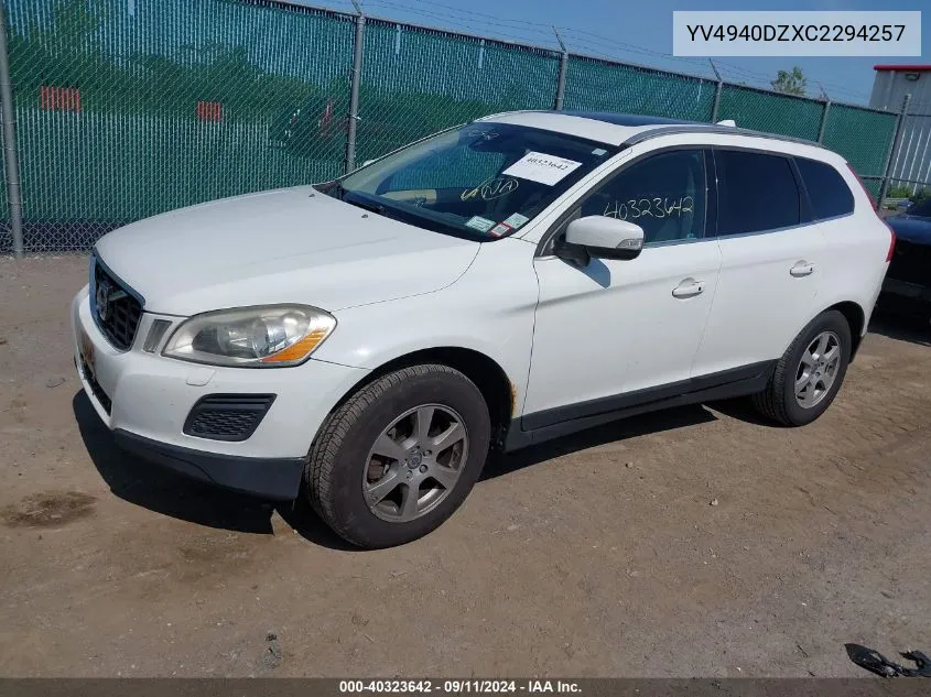 YV4940DZXC2294257 2012 Volvo Xc60 3.2/3.2 Platinum/3.2 Premier/3.2 Premier Plus