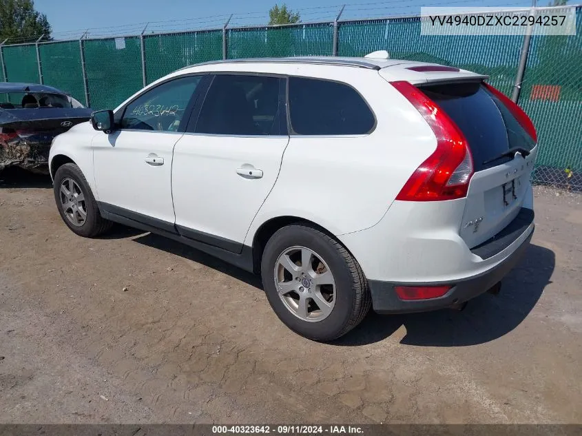 2012 Volvo Xc60 3.2/3.2 Platinum/3.2 Premier/3.2 Premier Plus VIN: YV4940DZXC2294257 Lot: 40323642