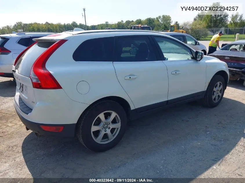 2012 Volvo Xc60 3.2/3.2 Platinum/3.2 Premier/3.2 Premier Plus VIN: YV4940DZXC2294257 Lot: 40323642