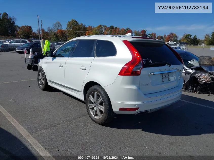 2016 Volvo Xc60 T6 VIN: YV4902RK2G2783194 Lot: 40710324