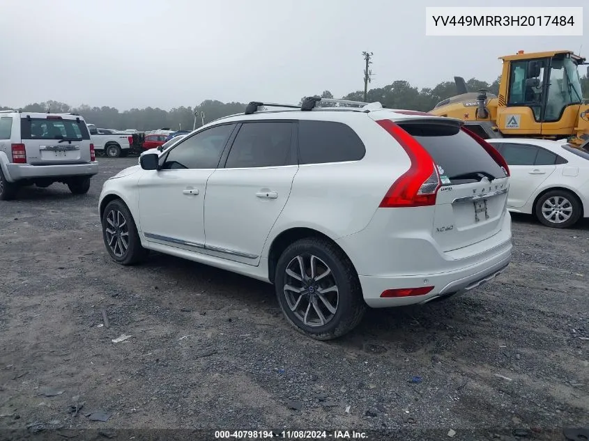 2017 Volvo Xc60 T6 Dynamic VIN: YV449MRR3H2017484 Lot: 40798194