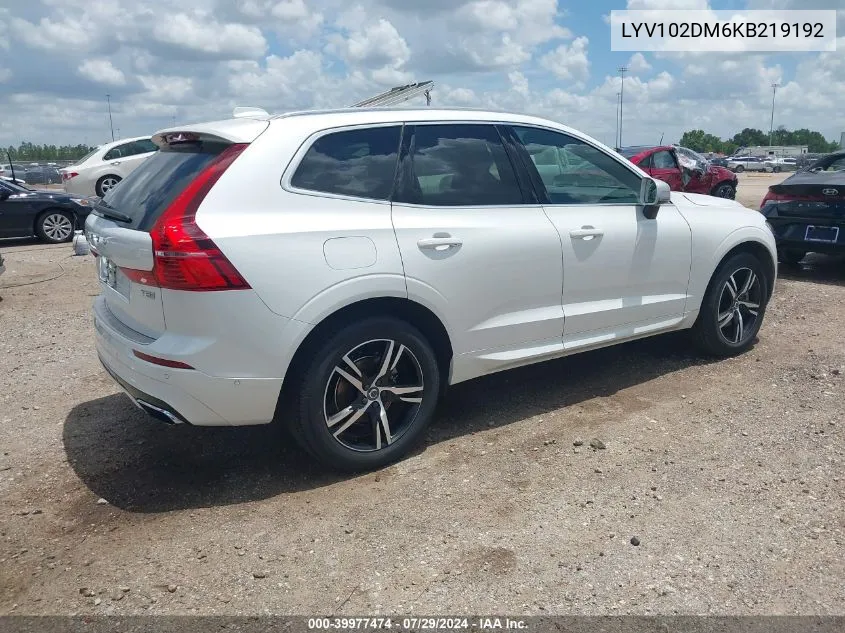 2019 Volvo Xc60 T5 R-Design VIN: LYV102DM6KB219192 Lot: 39977474