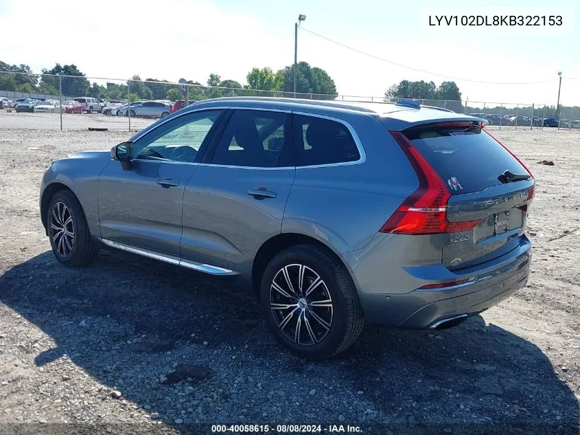 2019 Volvo Xc60 T5 Inscription VIN: LYV102DL8KB322153 Lot: 40058615