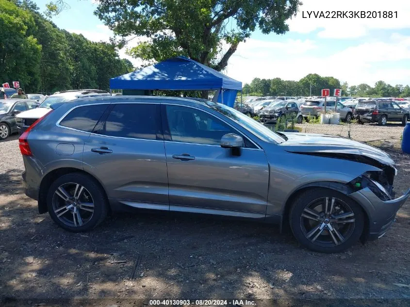 2019 Volvo Xc60 T6 Momentum VIN: LYVA22RK3KB201881 Lot: 40130903