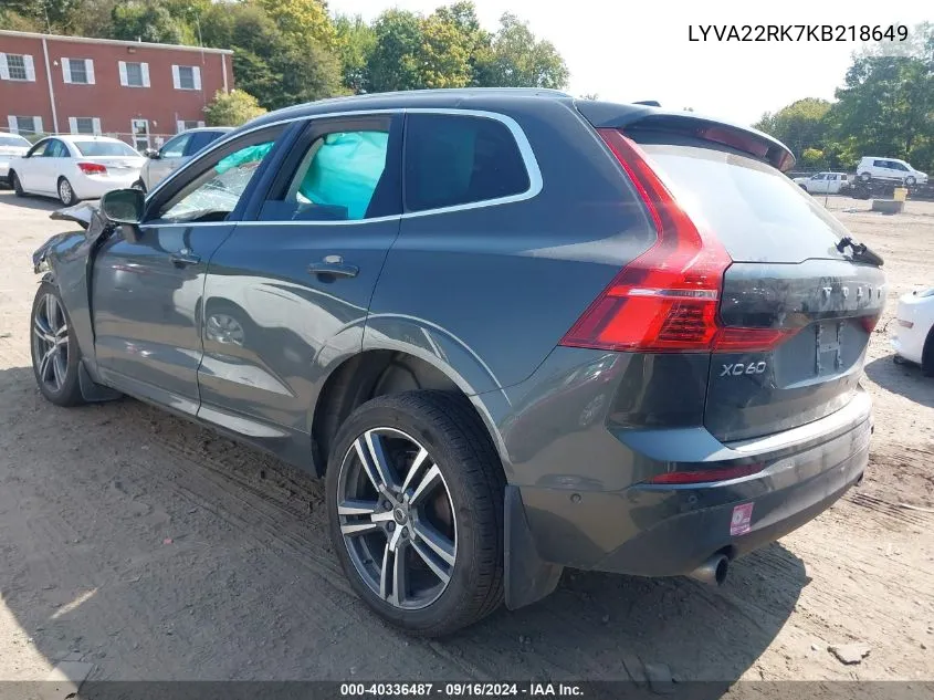 2019 Volvo Xc60 T6 Momentum VIN: LYVA22RK7KB218649 Lot: 40336487