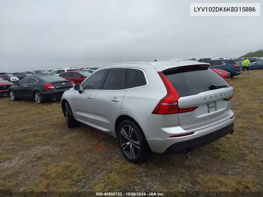 2019 Volvo Xc60 T5 Momentum VIN: LYV102DK6KB315886 Lot: 40500722