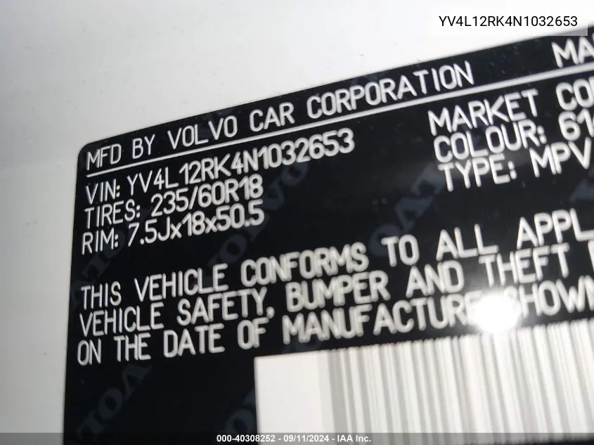 YV4L12RK4N1032653 2022 Volvo Xc60 B5 Momentum