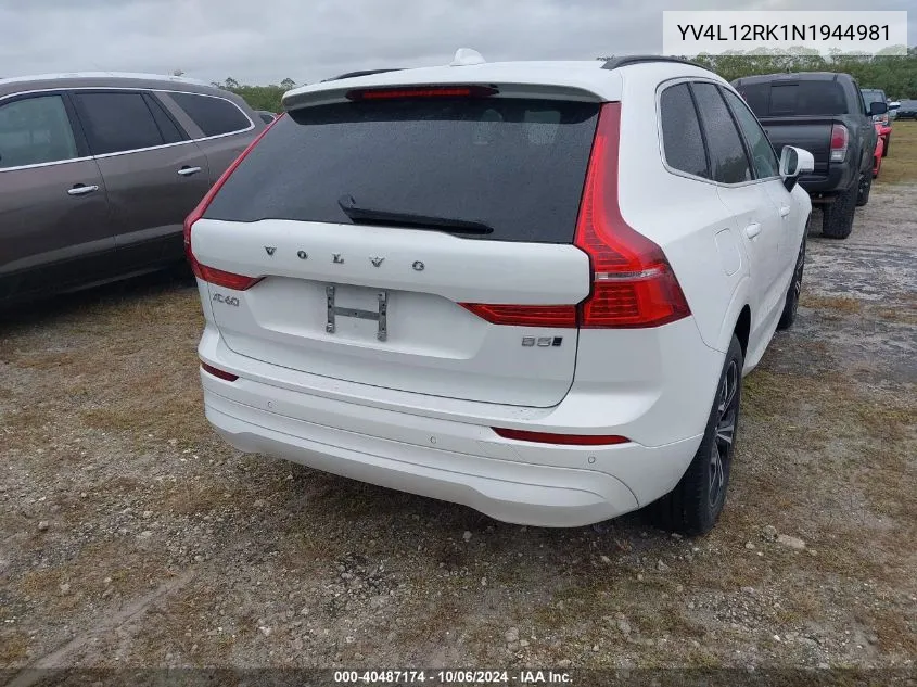 2022 Volvo Xc60 B5 Momentum VIN: YV4L12RK1N1944981 Lot: 40487174